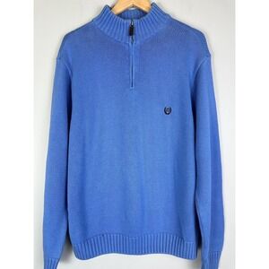 Chaps 1/4 Zip Mock Neck Logo Long Sleeve Sweater Cotton Blue Men's Size XL